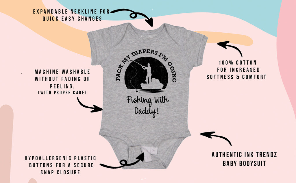 Ink Trendz Pack My Diapers I'm Going Fishing With Daddy!  Cute Fishing Baby Bodysuit, Fishing Baby Announcement, Husband Fishing Reveal, Husband Baby Reveal, Fishing Onesie, Fishing onesies, Going Fishing with Daddy, Pack My Diapers Onesie