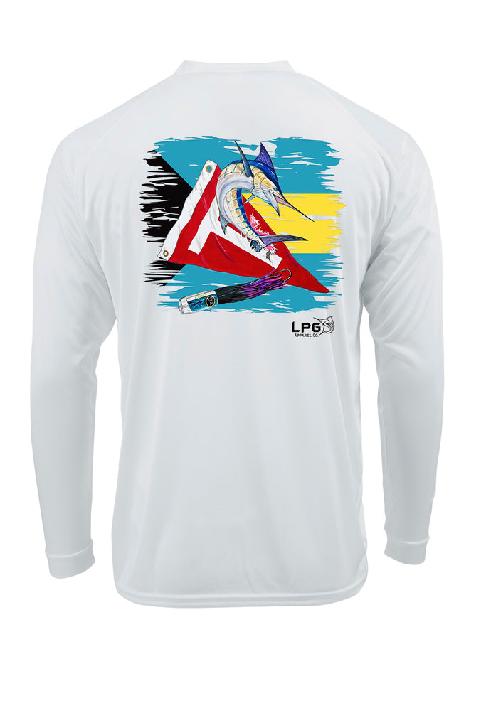 LPG Apparel Co® Tag & Release Bahamas Flag Edition Long Sleeve Performance UPF 50+ T-Shirt, Offshore Fishing T-Shirt, Fishing Tee, Fishing Apparel