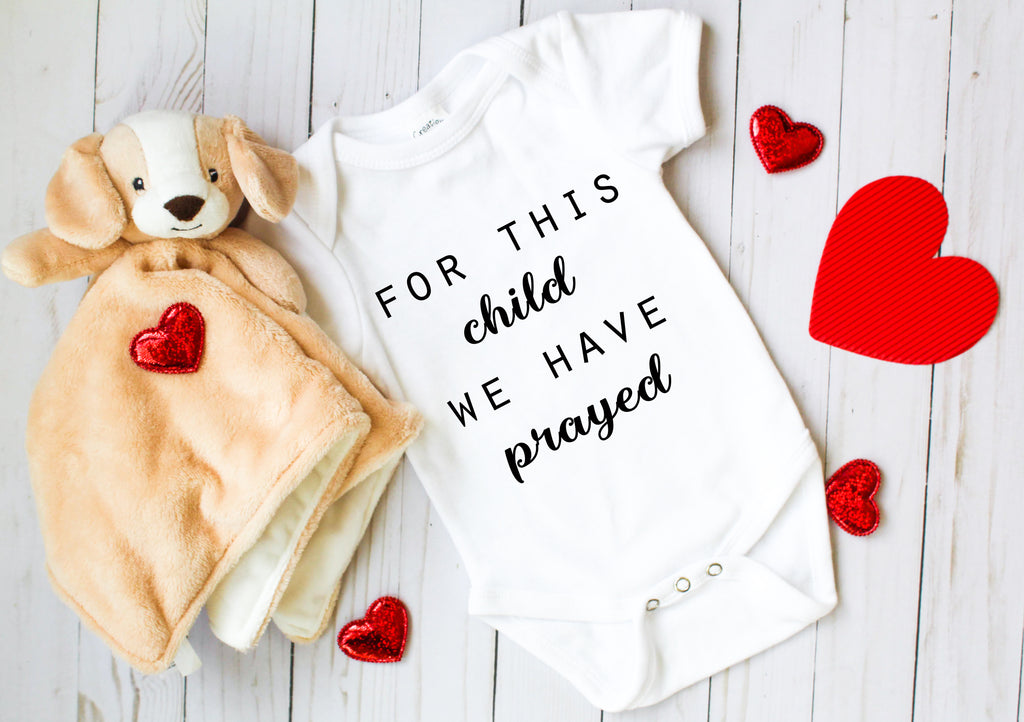 Ink Trendz® For This Child We Have Prayed Pregnancy Reveal Announcement Baby Romper Bodysuit