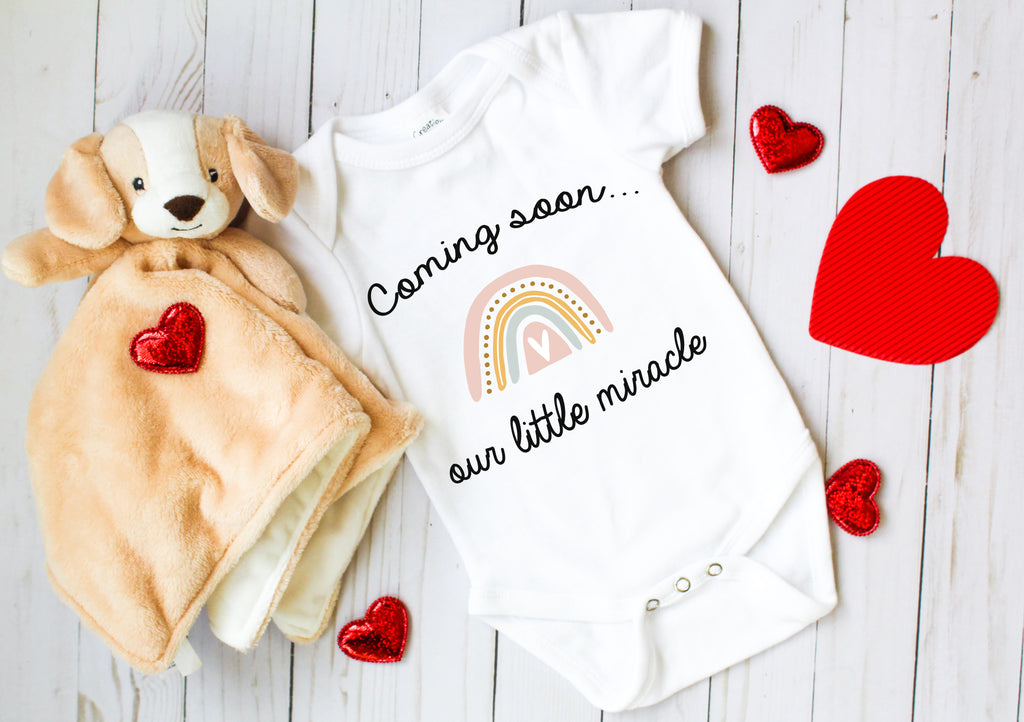 Ink Trendz® Our Little Miracle Pregnancy Reveal Announcement Baby Romper Bodysuit